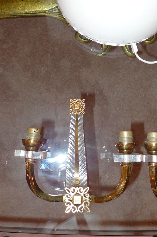 Pair of Jacques Adnet Brass & Perspex Sconces For Sale 1