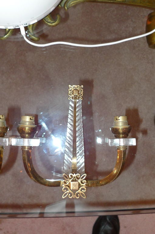 Pair of Jacques Adnet Brass & Perspex Sconces For Sale 2