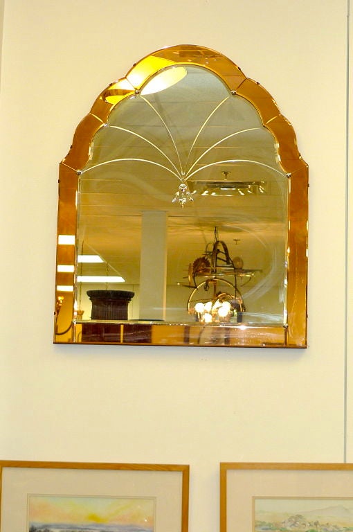 Pair of Venetian Art Deco Mirrors Rose Pink Cut Glass 11