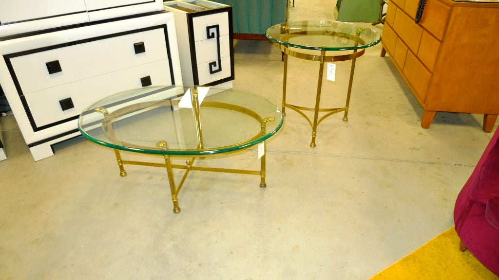 Classic lines and modern style define this solid Italian brass round end table by LaBarge. 1/2