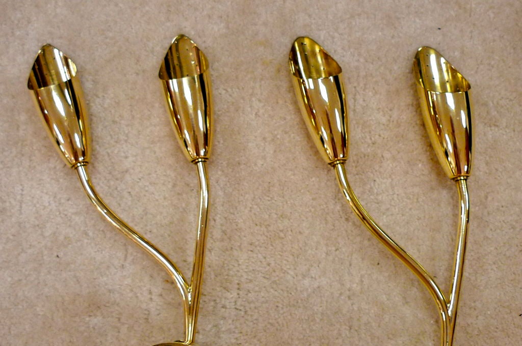 Pair of Italian Brass Double Stem Sconces For Sale 2