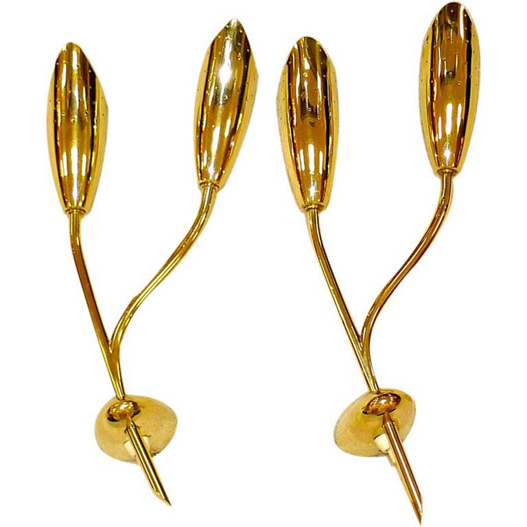 Pair of Italian Brass Double Stem Sconces For Sale