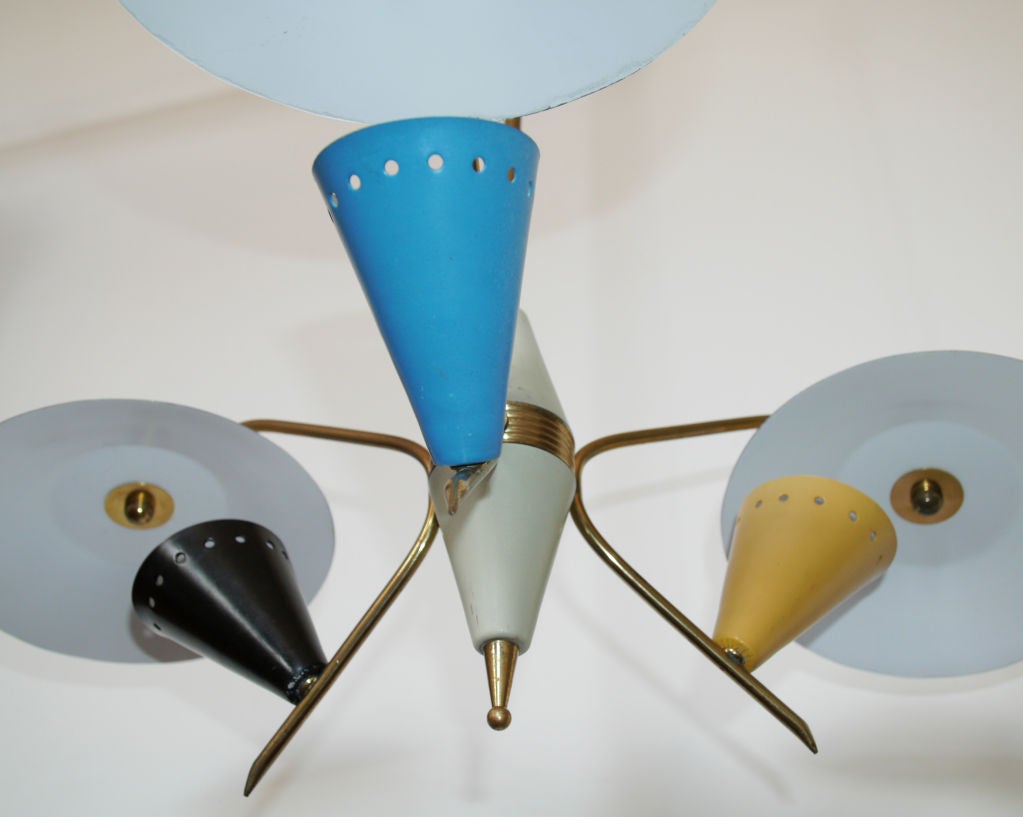 Arteluce 1950's Italian Tri-Cone Tri-Reflector Chandelier 3