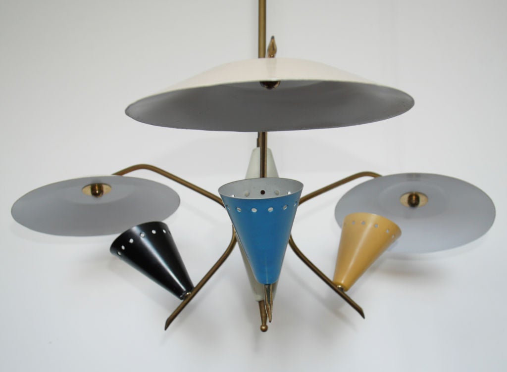 Arteluce 1950's Italian Tri-Cone Tri-Reflector Chandelier 5