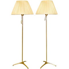 Pair of Swedish Brass Tripod Floor Lamps