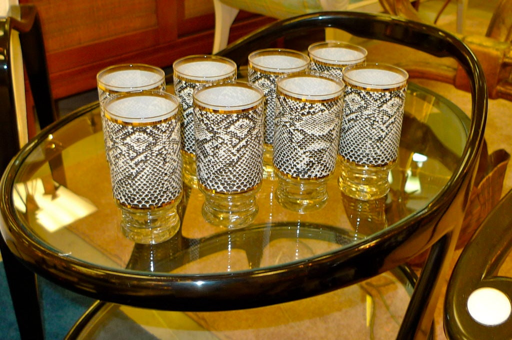 Surely these must have been the glassware at Karl Springer's cocktail parties during the 1970's!<br />
<br />
Set of 8.<br />
<br />
Python chic!