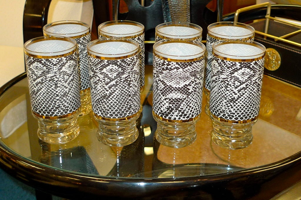 American Set of Snakeskin Decorated High-Ball Glasses