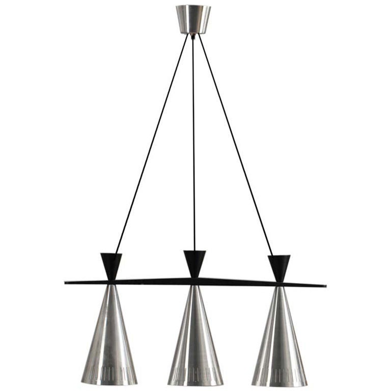Pair of Swedish Tri-Cone Linear Pendant Lamps For Sale