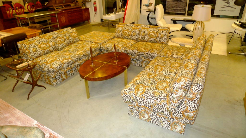 American Custom Thayer Coggin Banquette Sectional in Quilted Leopard