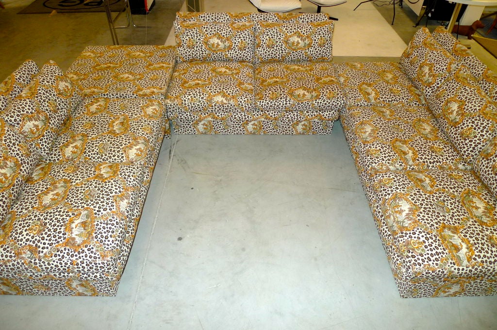Custom Thayer Coggin Banquette Sectional in Quilted Leopard 1