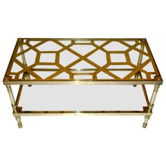 Rectangular Two-Tier Cocktail Table in Brass Trellis & Glass 8
