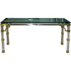 Steel, Brass & Glass Console Table by John Vesey