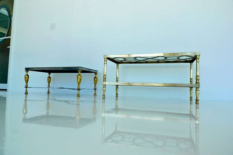 Cocktail Table classico vintage in acciaio e ottone con piano a specchio in bronzo in vendita 4