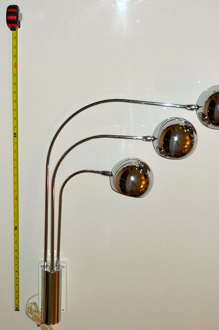 Late 20th Century Chrome Eye Ball 3 Arm Wall Lamp by Mutual Sunset Lighting  For Sale