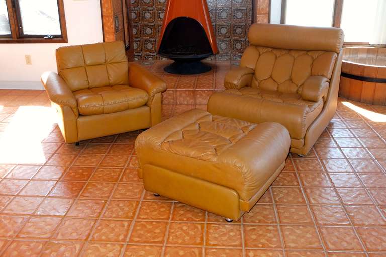 Swiss De Sede Caramel Leather Lounge Chair and Ottoman