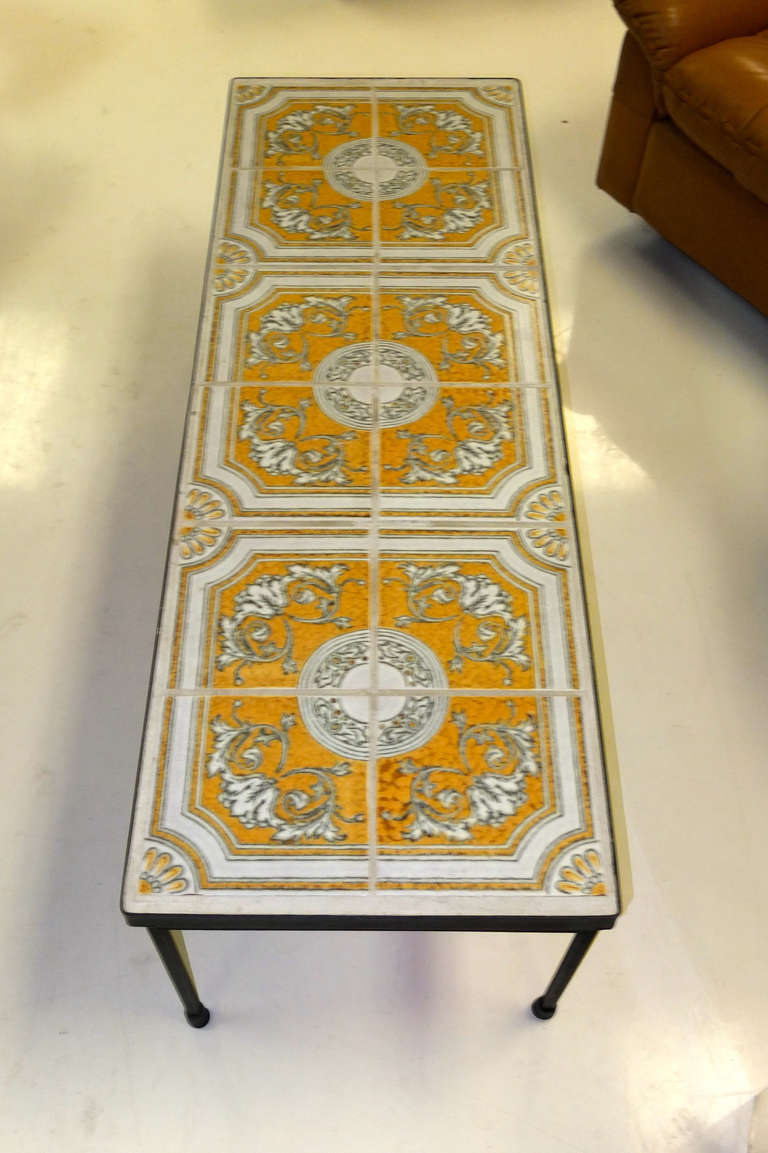 American Ceramic Tile Topped Iron Frame Cocktail Table For Sale