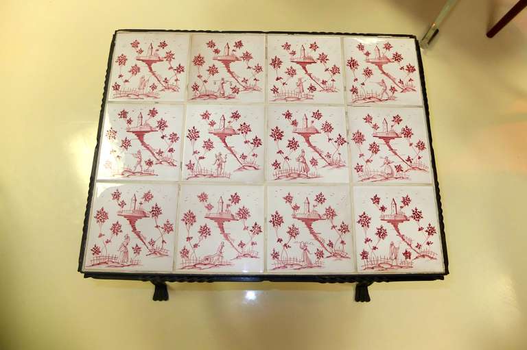 French Wrought Iron Cerule Table with Tile Top In Excellent Condition In Hanover, MA