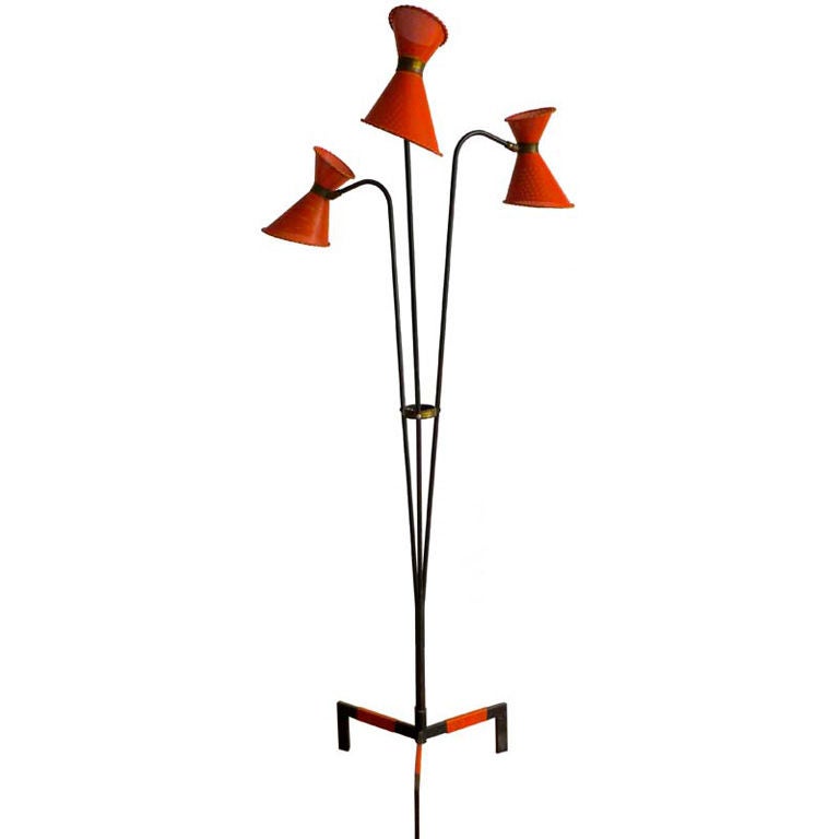 Lampadaire à trois cônes à trois pieds de style français des années 1950 par Lunel