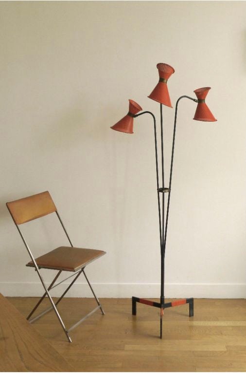 Mid-20th Century French 1950s Tripod Tri-Cone Floor Lamp by Lunel For Sale