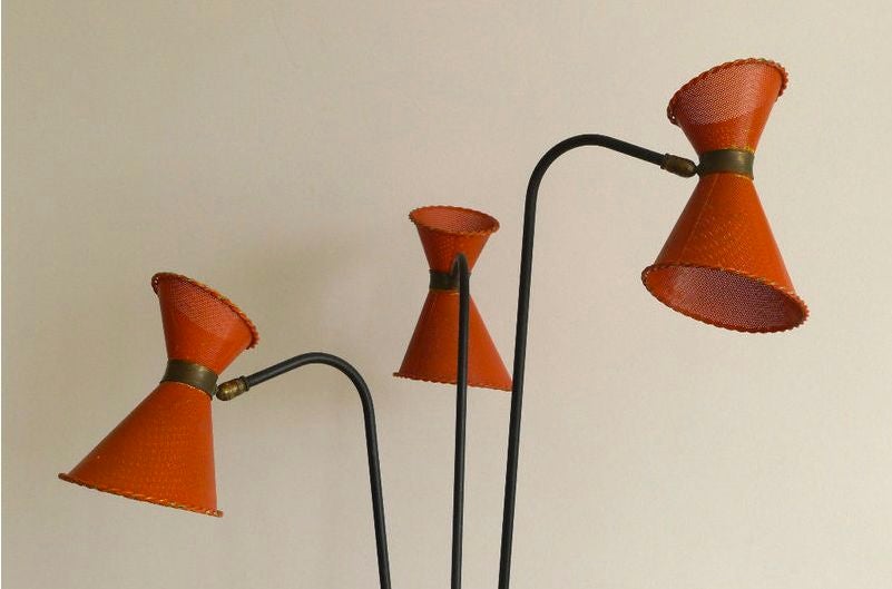 French 1950s Tripod Tri-Cone Floor Lamp by Lunel For Sale 1