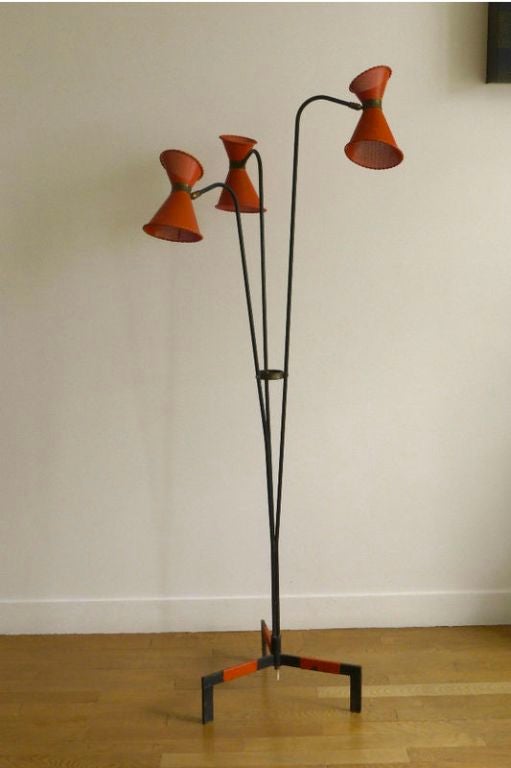 Brass French 1950s Tripod Tri-Cone Floor Lamp by Lunel For Sale