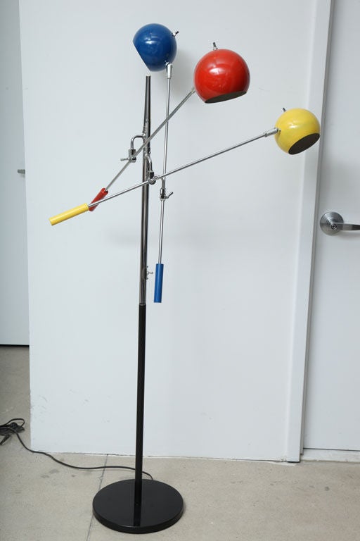 Italian Three Arm Articulating Floor Lamp with Multi-Color Balls