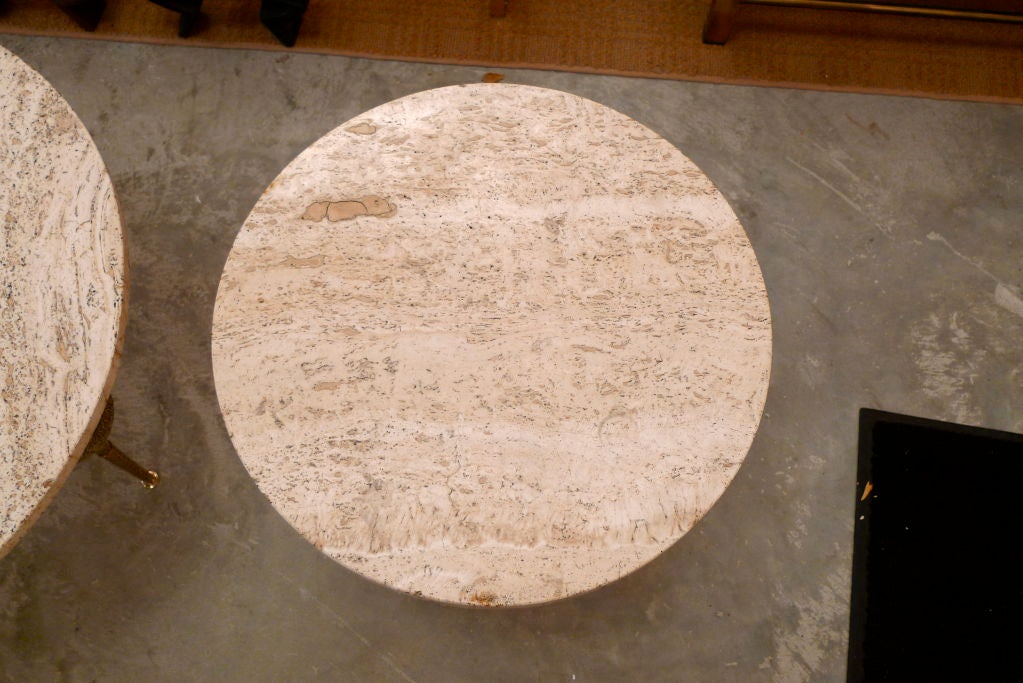 Travertine Round Top Side Table with Brass Legs 3