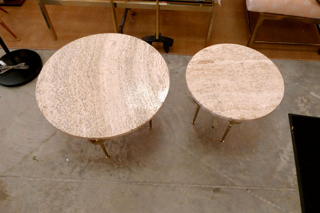 Travertine Round Top Side Table with Brass Legs 4