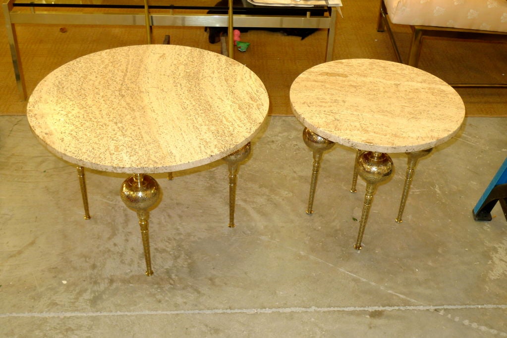 Travertine Round Top Side Table with Brass Legs 5