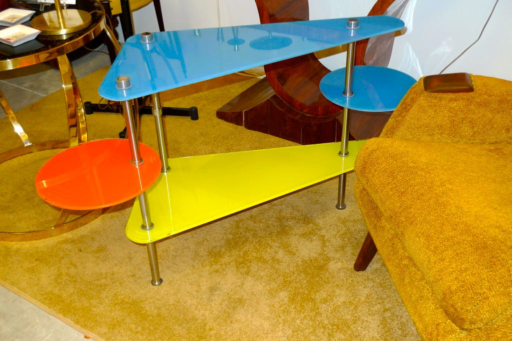 Mid-Century Modern Dekora Nantes Colored Glass Multi-Tier Etagere Table