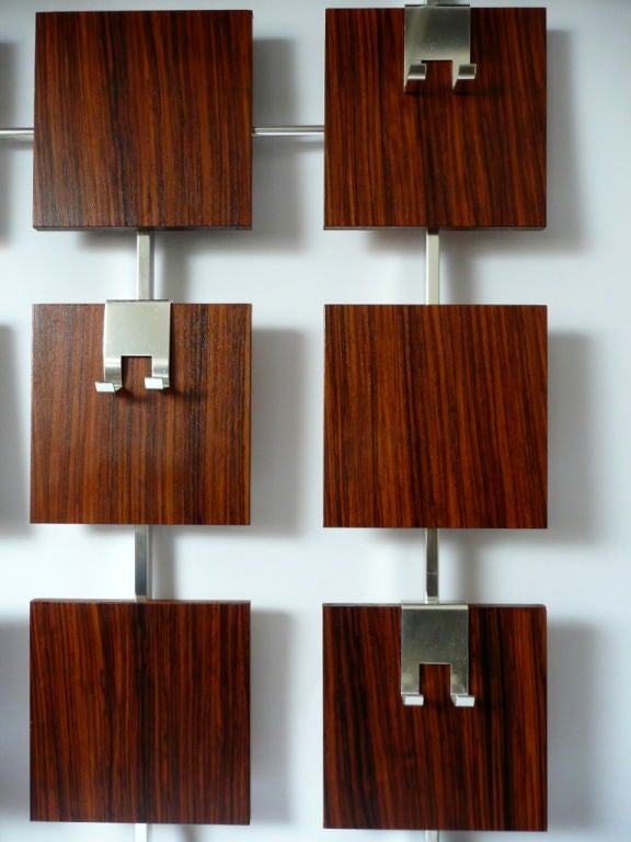 Rosewood & Aluminum Wall Mounted Coat Rack 2