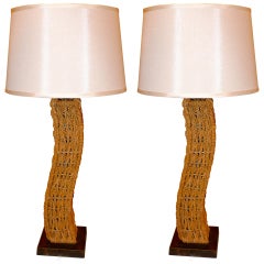 Retro Pair of Rope Lamps attributed to Adrien Audoux and Frida Minet