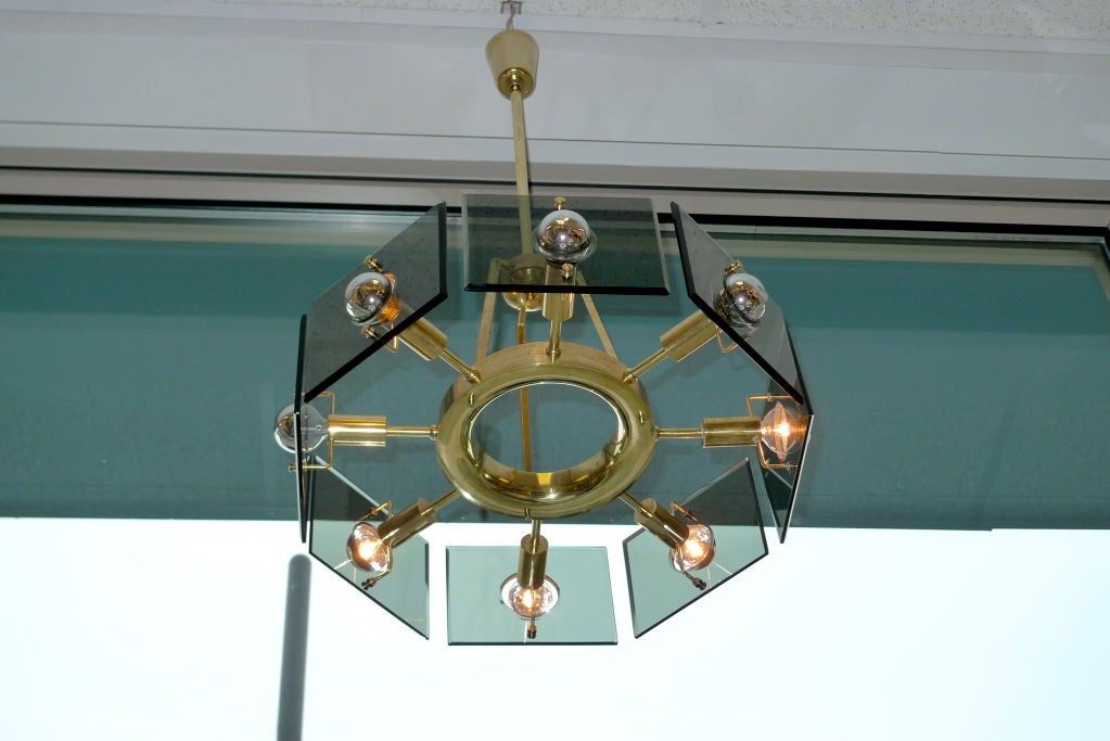 Gino Paroldo 1960's Italian Brass & Glass Chandelier For Sale 4