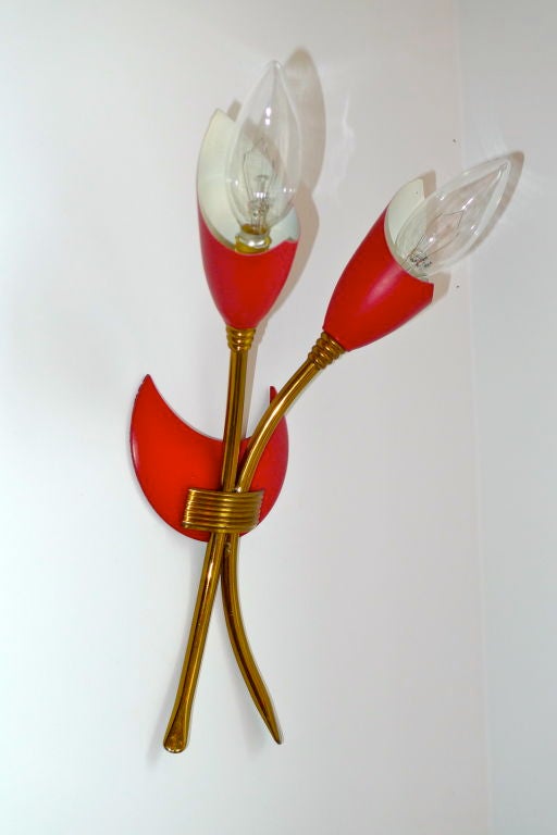 Enameled Pair of G.C.M.E Mod.351 Tulip Form Italian Sconces For Sale