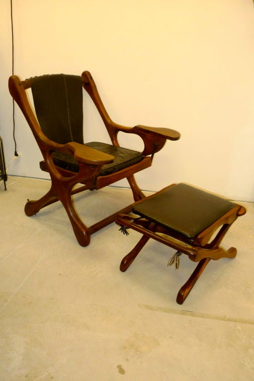 Mexican Don Shoemaker for Senal Sling Swinger Chair With Ottoman For Sale