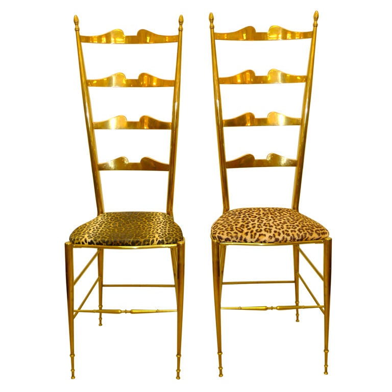 Pair of Brass Chiavari Ladder Back Chairs