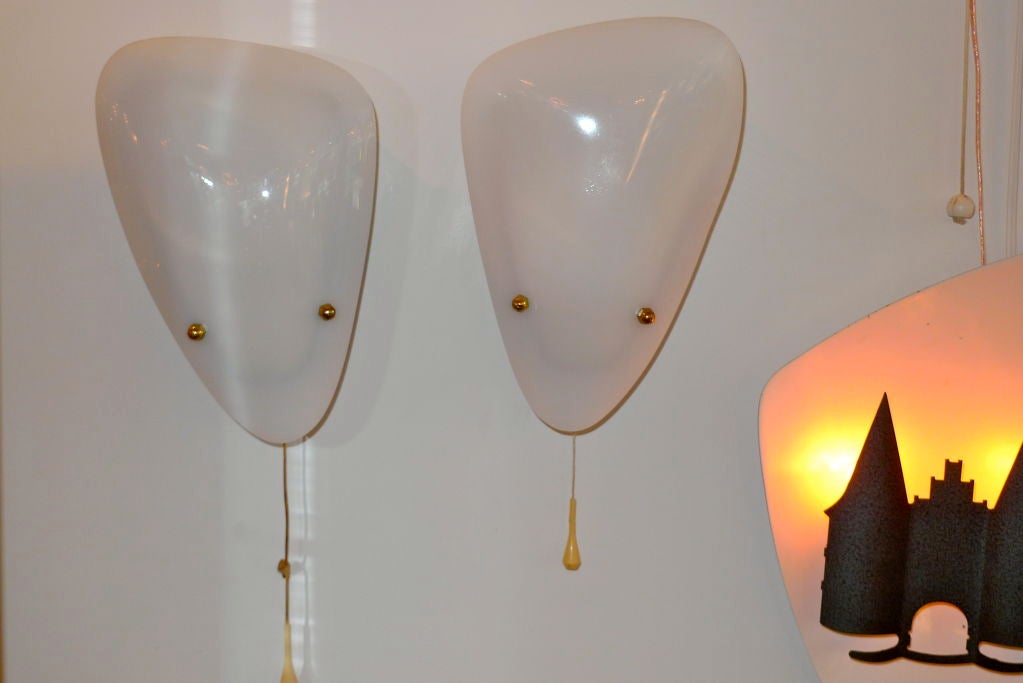 Plexiglass Pair of French 1950's Biomorphic Plexi Sconces For Sale