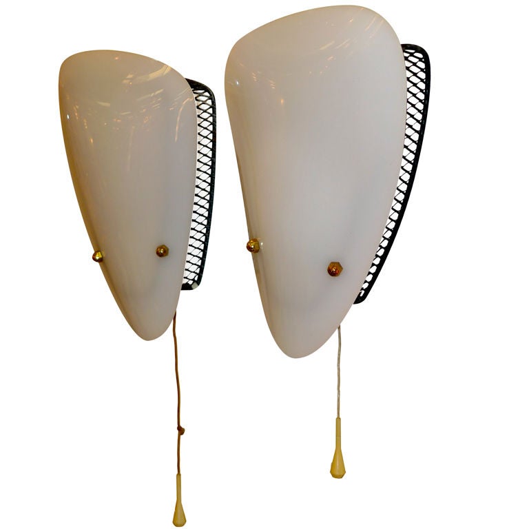 Pair of French 1950's Biomorphic Plexi Sconces For Sale