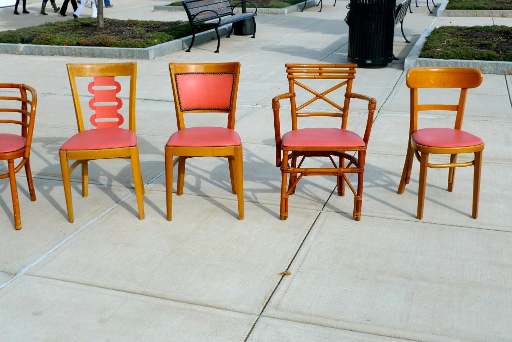 Austrian Set of 9 Art Deco Cafe Chairs by Kohn Mundus