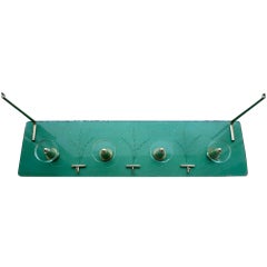 1940's Italian Etched Green Glass & Brass Coat Rack 