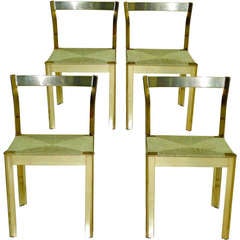 Vintage Set of 4 Italian Brass Anodized Aluminum Dining Chairs with Cord Seats