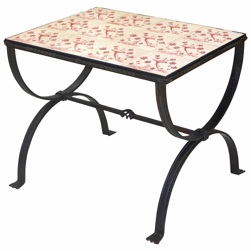 French Wrought Iron Cerule Table with Tile Top