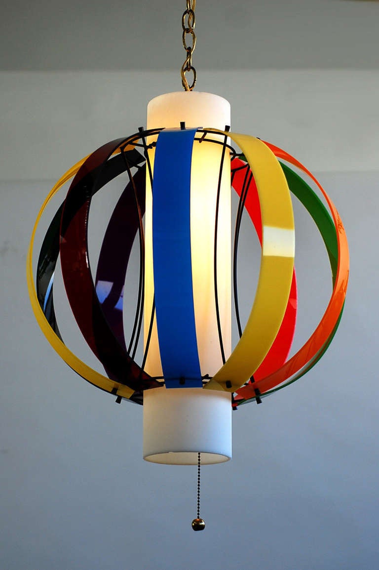 Mid-20th Century Colorful Lightolier Pendant after Angelo Lelli For Sale