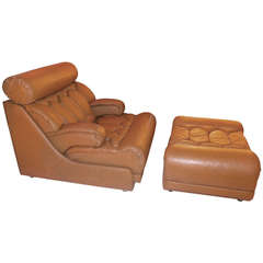 De Sede Caramel Leather Lounge Chair and Ottoman 5