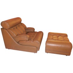 De Sede Caramel Leather Lounge Chair and Ottoman