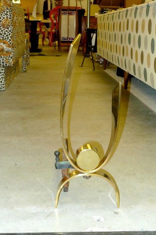 Mid-20th Century Pair of American Modernist Brass Andirons