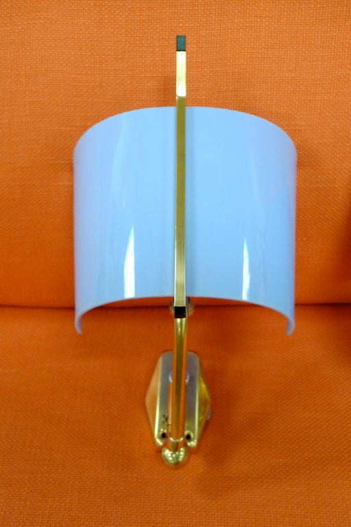 Pair of Stilnovo Articulating Brass & Blue Plexi Sconces 3