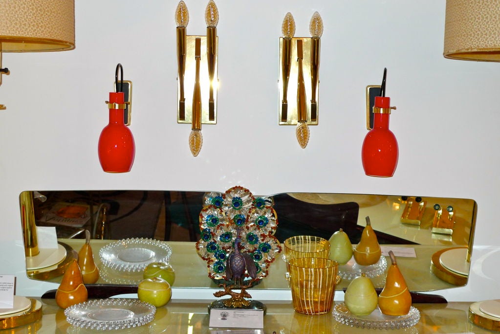 Pair of Vistosi Red Glass & Brass Sconces For Sale 3