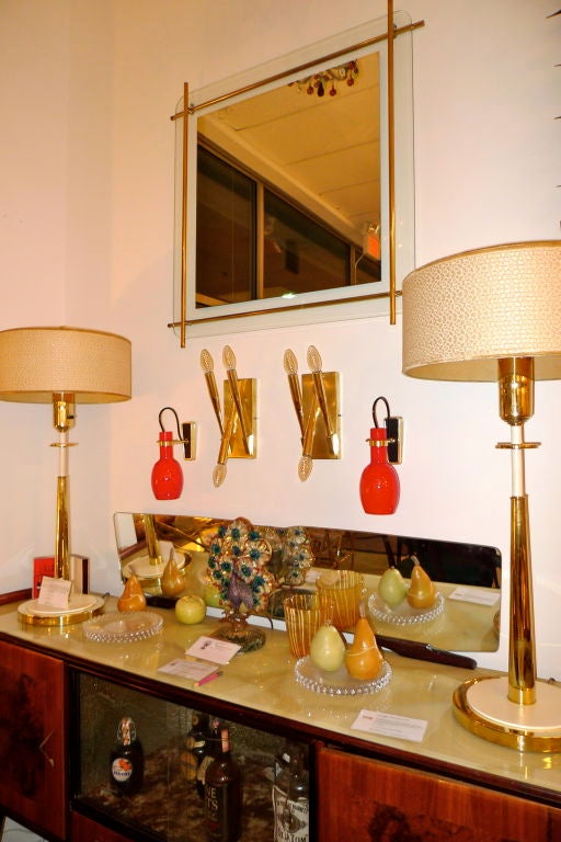 Pair of Vistosi Red Glass & Brass Sconces For Sale 4
