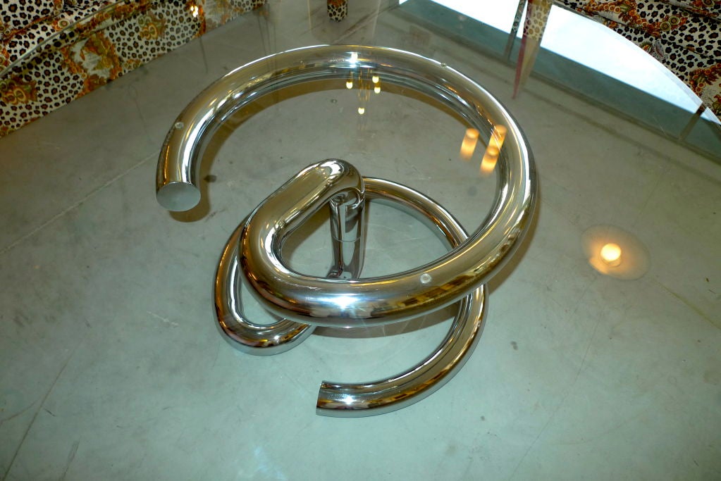 Late 20th Century 1970's Tubular Chrome Round Cocktail Table by Paul Tuttle